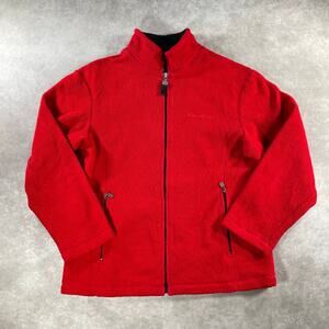 Vintage Women’s 90’s Eddie Bauer Embroidered Logo Soft Red Full Zip Sweater